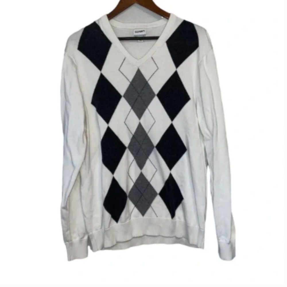 Old Navy Cream & Black Argyle Sweater
